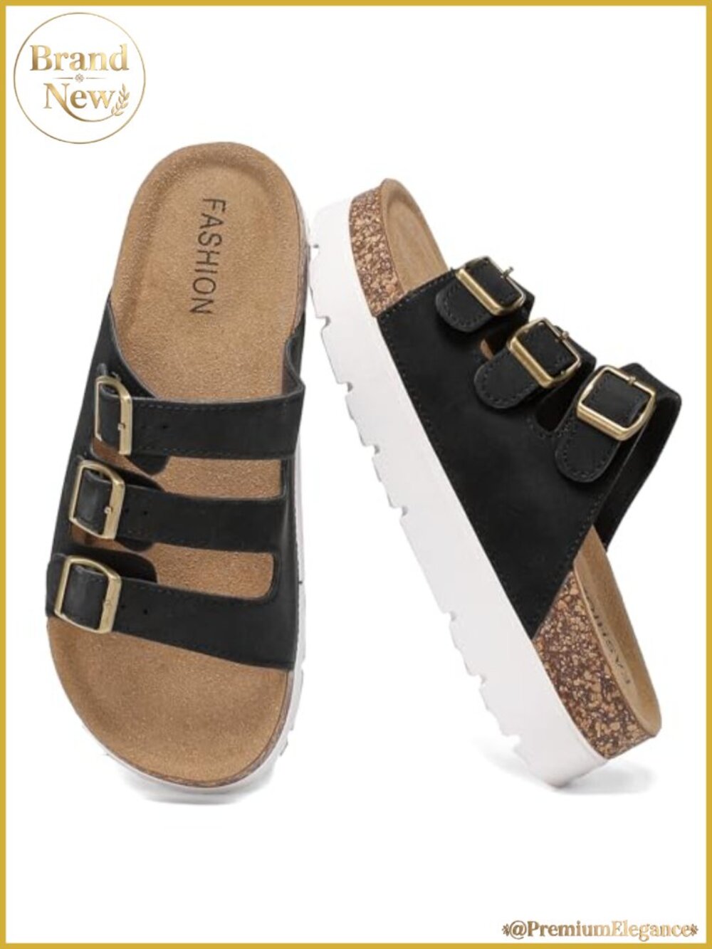 Women's Platform Wedge Sandals with 3 Adjustable Straps, Cork Sole
